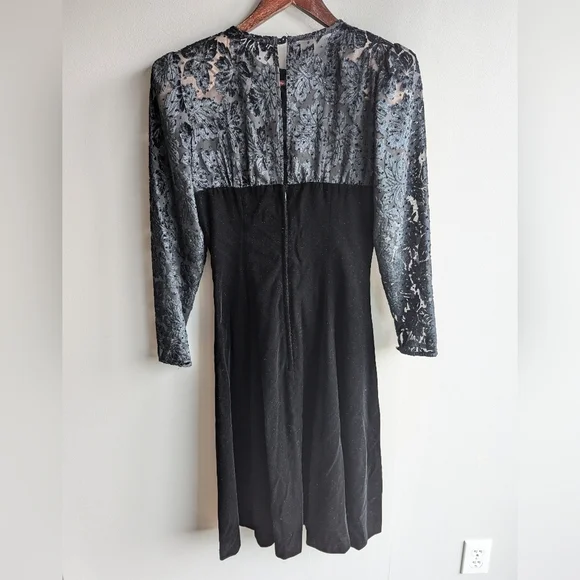 Vintage Piaf Velvet Burnout Midi Dress Sweetheart 80s Cocktail Black witchy goth - Picture 2 of 16